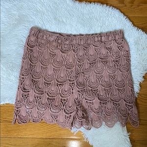 Blush colored crocheted shorts